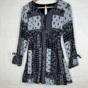 ONLY Women’s Bandana Paisley Print Blue Mini Casual Boho Dress US Small  EU 36